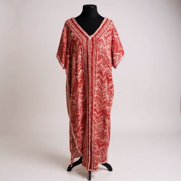 Garnet Hill Dresses & Skirts - Garnet Hill Orange Kaftan Dress XL — Organic Cotton — 50” Length NWOT
